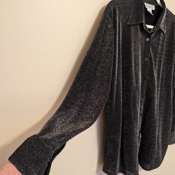 Studio C black and silver oversized blouse Medium - Large EUC - Picture 3 of 9